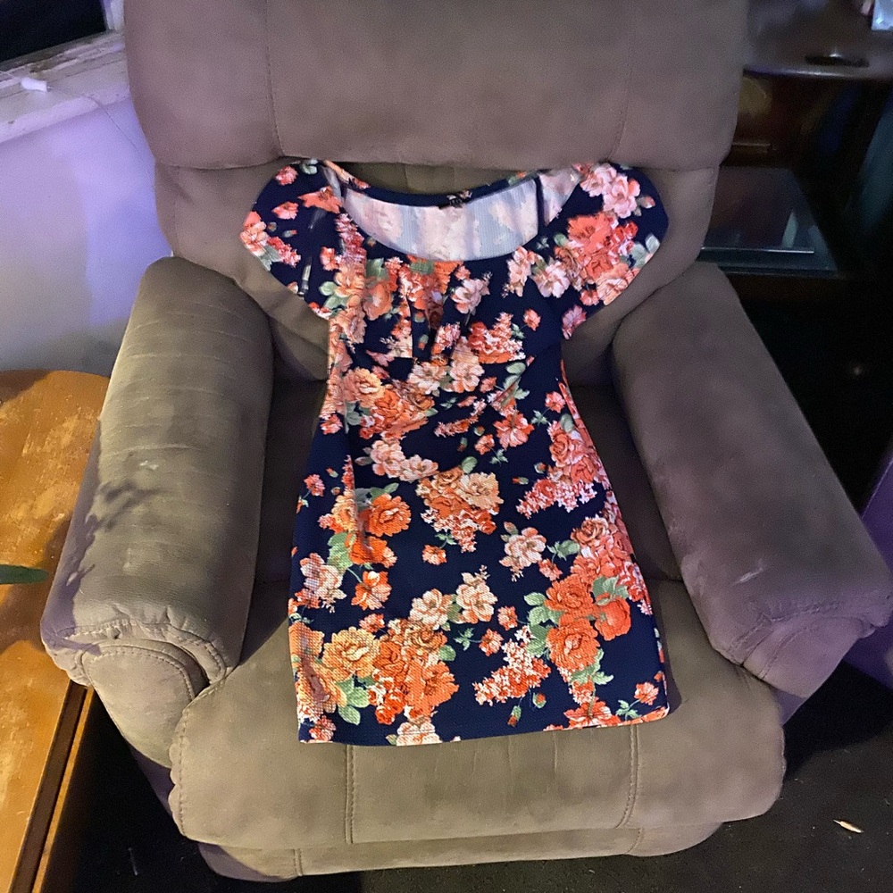 Iris Navy and Coral Floral Dress